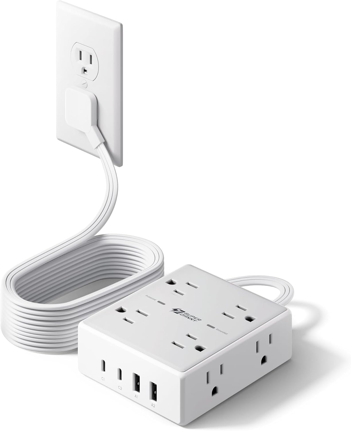 10Ft Extension Cord with Multiple Outlets, Flat Plug Surge Protector Power Strip 10 Ft Long Cord, 8 Outlets & 4 USB Ports (2 USB C), Desk Charging Station for Home Office, College Dorm Room Essentials - Image 2