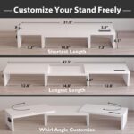 BONTEC Dual Monitor Stand Riser with Smartphone Holder, Adjustable Length & Swivel Angle, Ergonomic Wooden Desktop Organizer for PC Monitor, Laptop, Printer, Large Storage, 42.5 in, White - Image 4