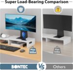 BONTEC Dual Monitor Stand Riser with Smartphone Holder, Adjustable Length & Swivel Angle, Ergonomic Wooden Desktop Organizer for PC Monitor, Laptop, Printer, Large Storage, 42.5 in, White - Image 6