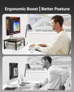 HUANUO Monitor Stand, Monitor Stand Riser 3 Height Adjustable, Monitor Riser with Airflow Vents, Laptop Stand for Desk, Laptop Riser, Desk Organizer for Monitor, Laptop, PC, Printer - Image 3