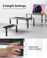 HUANUO Monitor Stand, Monitor Stand Riser 3 Height Adjustable, Monitor Riser with Airflow Vents, Laptop Stand for Desk, Laptop Riser, Desk Organizer for Monitor, Laptop, PC, Printer - Image 4