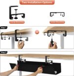 Univivi No Drill Under Desk Cable Management Tray, 36" Cord Organizer for Table, Clamp/Screw Mount Desk Cable Management, Premium Fabric Cable Management Tray for Office, Home - Image 7