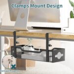 Under Desk Cable Management Tray No Drill, Metal Mesh Cable Management Under Desk with Clamp Mount, 2 Hole Cable Tray with Wire Management and Cord Organizer for Home Office Standing Desk - Image 3