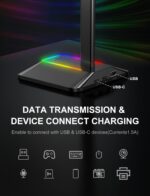 New Bee Headphone Stand with RGB Lighting, Sturdy Aluminum Gaming Headset Holder with USB-C & USB Charging Ports, Stable Desktop Earphone Stand for All Headphones Size, Black - Image 4