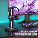KDD RGB Headset Stand with 9 Light Modes - Controller Holder for Desk - Rotatable Headphone Stand & Detachable Controller Hook for PC Earphone Accessories(Black) - Image 3