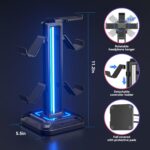 KDD RGB Headset Stand with 9 Light Modes - Controller Holder for Desk - Rotatable Headphone Stand & Detachable Controller Hook for PC Earphone Accessories(Black) - Image 5