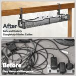 Cable Management, 25.3'' Under Desk Cable Management Tray No Drill, Metal Cable Organizer with Clamp for Wire Management, Cord Organizer for Home Office, Desk Accessories Organizer, Black - Image 3