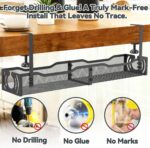 Cable Management, 25.3'' Under Desk Cable Management Tray No Drill, Metal Cable Organizer with Clamp for Wire Management, Cord Organizer for Home Office, Desk Accessories Organizer, Black - Image 5