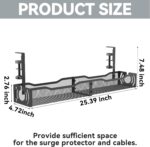 Cable Management, 25.3'' Under Desk Cable Management Tray No Drill, Metal Cable Organizer with Clamp for Wire Management, Cord Organizer for Home Office, Desk Accessories Organizer, Black - Image 6