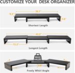 TAVR Monitor Stand Riser, Office Desktop Organizer Stand for 2 Monitors | Adjustable Length and Angle 3 Shelf, Extra Long Multifunctional Wooden Stand up to 43.3" fit Computer, Laptop, TV, Black - Image 4