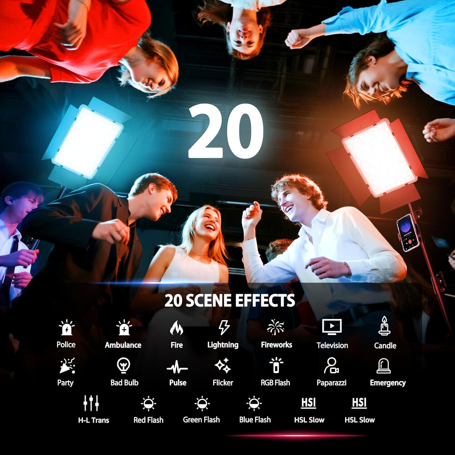 NiceVeedi 2-Pack RGB Photography Lighting with 20 Effects, 40W/360° Full Color/2700-6500K Studio Lights with Remote & Display, Video Light for Video Recording/Photography/Streaming/YouTube/TikTok - Image 5