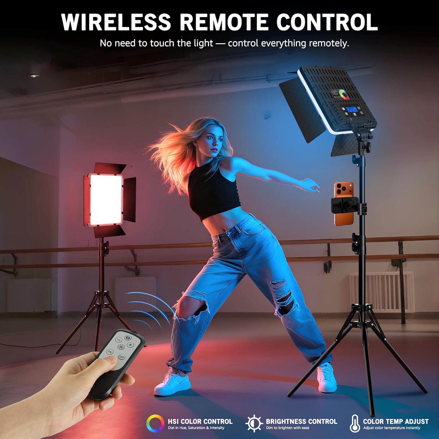NiceVeedi 2-Pack RGB Photography Lighting with 20 Effects, 40W/360° Full Color/2700-6500K Studio Lights with Remote & Display, Video Light for Video Recording/Photography/Streaming/YouTube/TikTok - Image 8