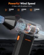WOLFBOX MegaFlow 50 Compressed Air Duster-110000RPM Super Power Electric Air Duster, 3-Gear Adjustable Mini Blower with Fast Charging, Dust Blower for Computer, Keyboard, House, Outdoor and Car - Image 3