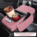 5 in 1 Nappa Leather Console Armrest Cover, Pink | Built-in cup holder, tissue slot, phone holder & 2 storage pockets, practical car accessories fit SUV sedan truck - Image 4