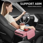5 in 1 Nappa Leather Console Armrest Cover, Pink | Built-in cup holder, tissue slot, phone holder & 2 storage pockets, practical car accessories fit SUV sedan truck - Image 5