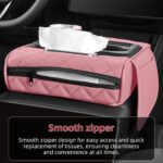 5 in 1 Nappa Leather Console Armrest Cover, Pink | Built-in cup holder, tissue slot, phone holder & 2 storage pockets, practical car accessories fit SUV sedan truck - Image 6