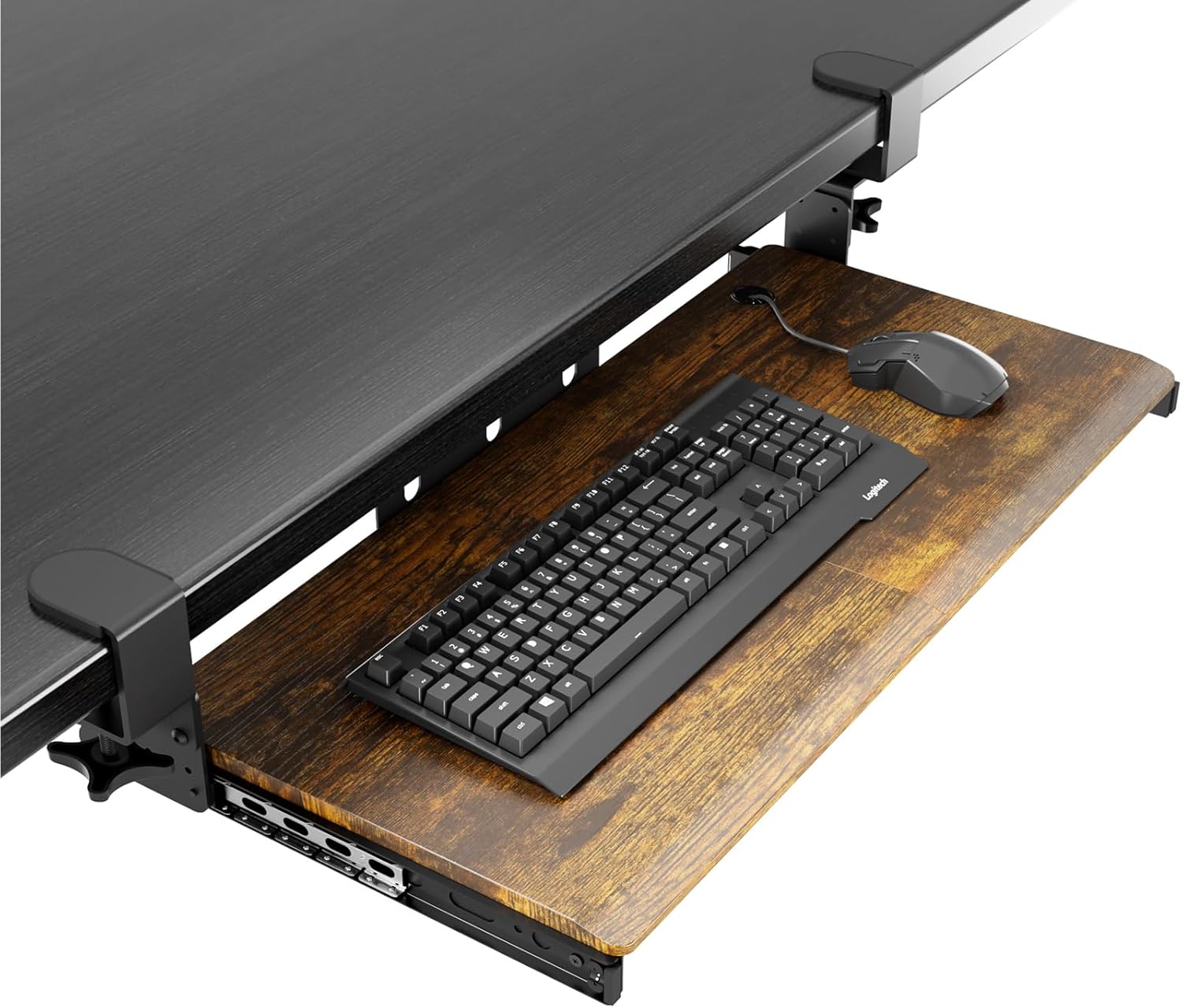 AX WABER Keyboard Tray Under Desk Pull Out with Extra Sturdy C Clamp Mount System, 27.3 (32.5 inch Including Clamps) x 11 Inch Slide-Out Platform Computer Drawer for Typing Vintage AX01WG02 - Image 3