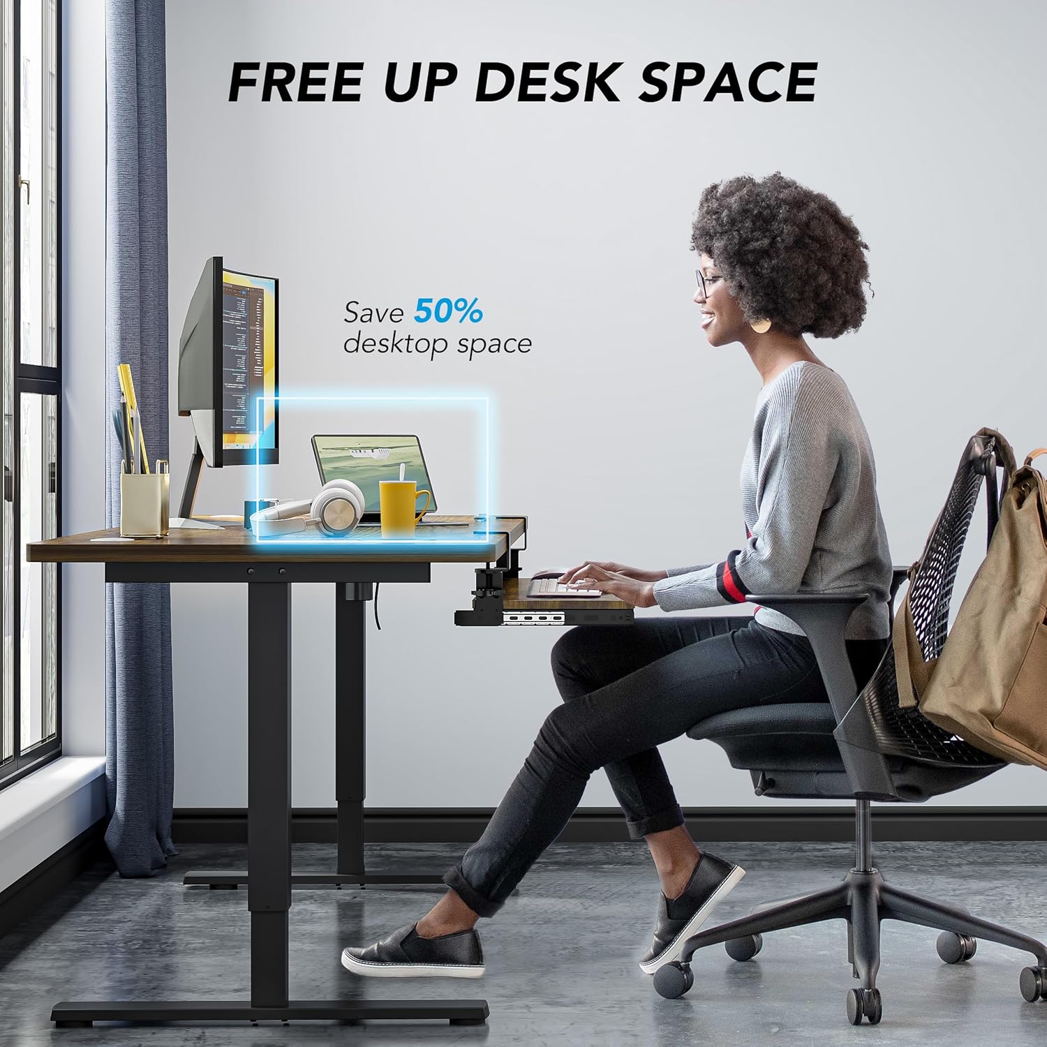 AX WABER Keyboard Tray Under Desk Pull Out with Extra Sturdy C Clamp Mount System, 27.3 (32.5 inch Including Clamps) x 11 Inch Slide-Out Platform Computer Drawer for Typing Vintage AX01WG02 - Image 5