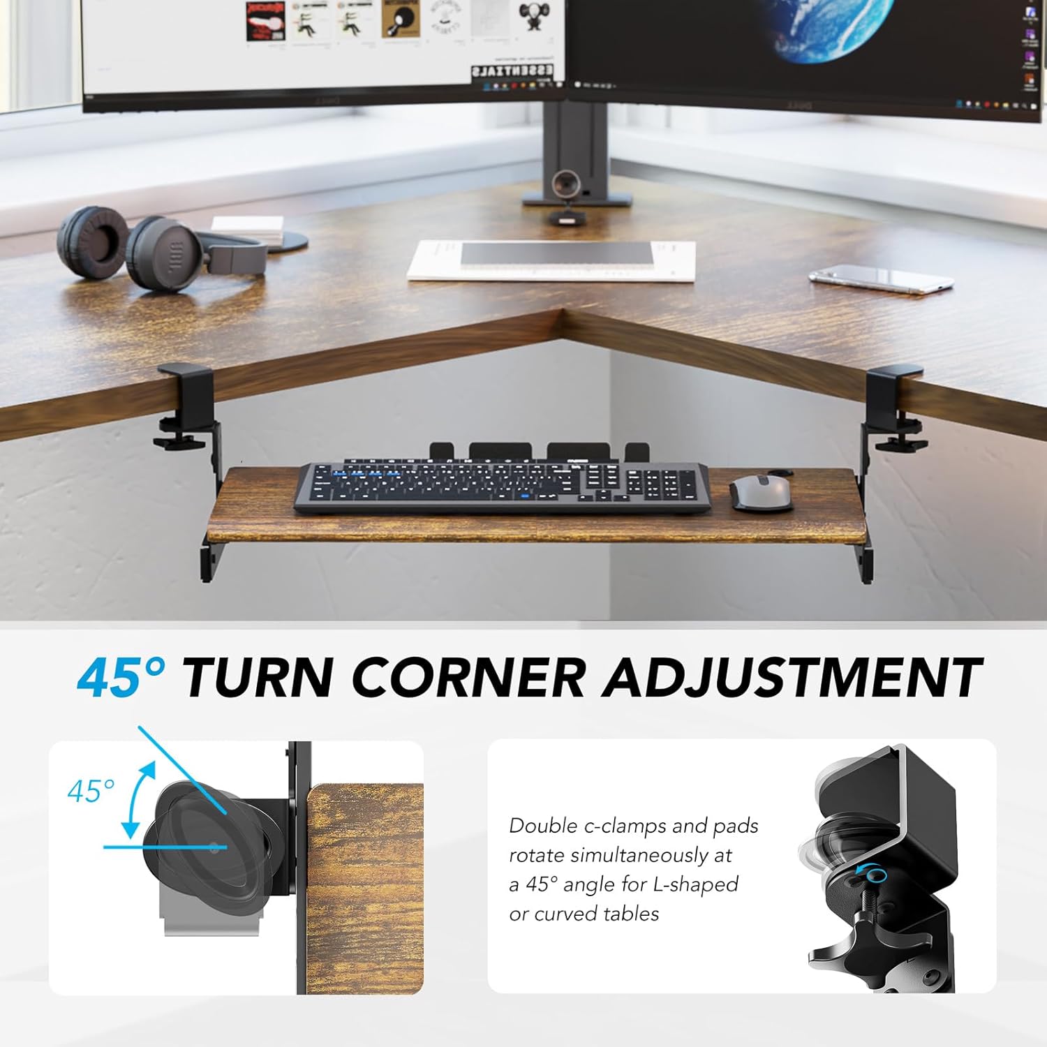 AX WABER Keyboard Tray Under Desk Pull Out with Extra Sturdy C Clamp Mount System, 27.3 (32.5 inch Including Clamps) x 11 Inch Slide-Out Platform Computer Drawer for Typing Vintage AX01WG02 - Image 10