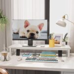 YAOHUOO Dual Monitor Stand Riser, 39Inch Large Monitor Stands for 2 Monitors, Computer Monitor Stand, Wooden Desktop Oraganizer Shelf for Office Desk Computer,Laptop,TV - Image 4