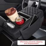 5 in 1 Nappa Leather Console Armrest Cover, Black | Built-in cup holder, tissue slot, phone holder & 2 storage pockets, practical car accessories fit SUV sedan truck - Image 4