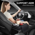 5 in 1 Nappa Leather Console Armrest Cover, Black | Built-in cup holder, tissue slot, phone holder & 2 storage pockets, practical car accessories fit SUV sedan truck - Image 5