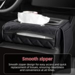 5 in 1 Nappa Leather Console Armrest Cover, Black | Built-in cup holder, tissue slot, phone holder & 2 storage pockets, practical car accessories fit SUV sedan truck - Image 6