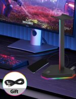 RGB Headphones Stand with 1 USB-C Data Transmission& 3 Type-C Charging Port, Desk Gaming Headset Holder with 7 Light Modes and Non-Slip Rubber Base (Black) - Image 5