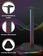 RGB Headphones Stand with 1 USB-C Data Transmission& 3 Type-C Charging Port, Desk Gaming Headset Holder with 7 Light Modes and Non-Slip Rubber Base (Black) - Image 6