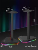 RGB Headphones Stand with 1 USB-C Data Transmission& 3 Type-C Charging Port, Desk Gaming Headset Holder with 7 Light Modes and Non-Slip Rubber Base (Black) - Image 7