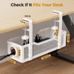 Under Desk Cable Management Tray White, Cinati Wire Organizers No Drill, Cable Tray with Clamp for Wire Management, Cord Organization Box for Office, Home - No Damage to Desk - Image 7