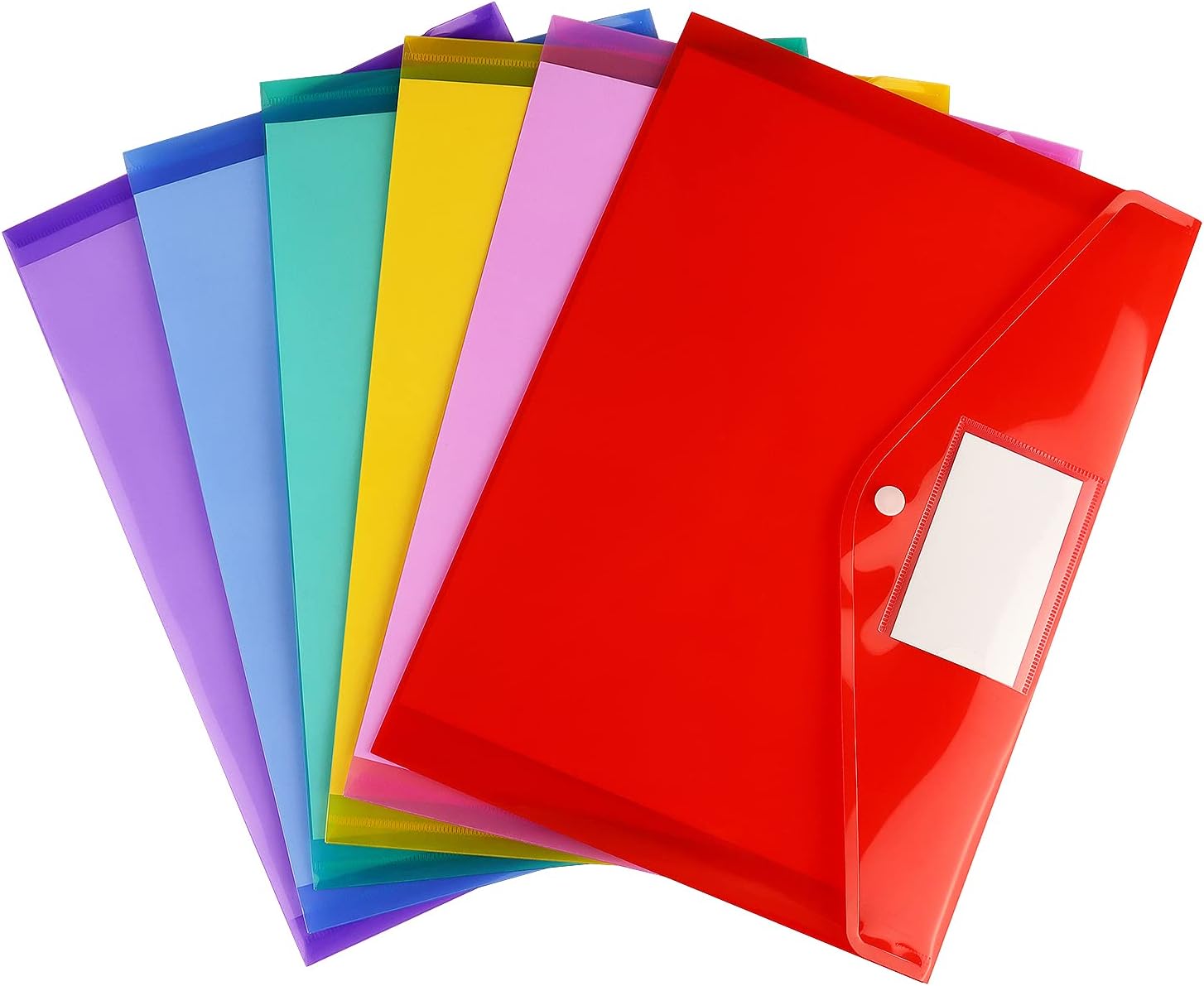 6 Pack Clear Document Folders Plastic Envelopes, A4 Size, 6 Colors | Poly Envelopes File Envelopes with Label Pocket and Snap Button, for Home Work Office Organization - Image 7