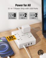 10Ft Extension Cord with Multiple Outlets, Flat Plug Surge Protector Power Strip 10 Ft Long Cord, 8 Outlets & 4 USB Ports (2 USB C), Desk Charging Station for Home Office, College Dorm Room Essentials - Image 4