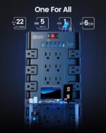 Power Strip, SUPERDANNY Surge Protector with 22 AC Outlets and 6 USB Charging Ports, 1875W/15A, 2100 Joules, 6.5Ft Flat Plug Heavy Duty Extension Cord for Home, Office, Dorm, Gaming Room, Black - Image 3