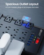 Power Strip, SUPERDANNY Surge Protector with 22 AC Outlets and 6 USB Charging Ports, 1875W/15A, 2100 Joules, 6.5Ft Flat Plug Heavy Duty Extension Cord for Home, Office, Dorm, Gaming Room, Black - Image 4