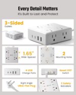 10Ft Extension Cord with Multiple Outlets, Flat Plug Surge Protector Power Strip 10 Ft Long Cord, 8 Outlets & 4 USB Ports (2 USB C), Desk Charging Station for Home Office, College Dorm Room Essentials - Image 9