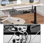 Cable Management, 25'' Cable Management Under Desk No Drill, Metal Cord Organizer with Clamp for Standing Desk, Cable Organizer for Home Office, Black - Image 7