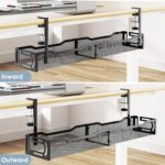 Cable Management, 25'' Cable Management Under Desk No Drill, Metal Cord Organizer with Clamp for Standing Desk, Cable Organizer for Home Office, Black - Image 8