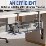 Under Desk Cable Management Tray, GZOKMOG 15.75" No Drill Cable Management Under Desk, Heavy Duty Metal Cord Organizer, Home Office Wire Management for Standing/Gaming Desk, 1 Pack Black - Image 4
