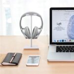 Headphone Stand Gaming Headset Holder Universal Aluminum Metal Headphone Holder Hanger with Aluminum Supporting Bar Flexible Headrest ABS Solid Base for All Headphone,White - Image 3