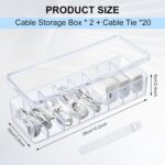 Tatuo 2 Pcs Cord Organizer for Drawer Desktop, Cable Organizer Box with 8 Compartments and Wire Ties, Plastic Charger Storage with Lid, Electronics Case for Home Office Accessories (Small,Clear) - Image 3