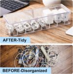 Tatuo 2 Pcs Cord Organizer for Drawer Desktop, Cable Organizer Box with 8 Compartments and Wire Ties, Plastic Charger Storage with Lid, Electronics Case for Home Office Accessories (Small,Clear) - Image 7