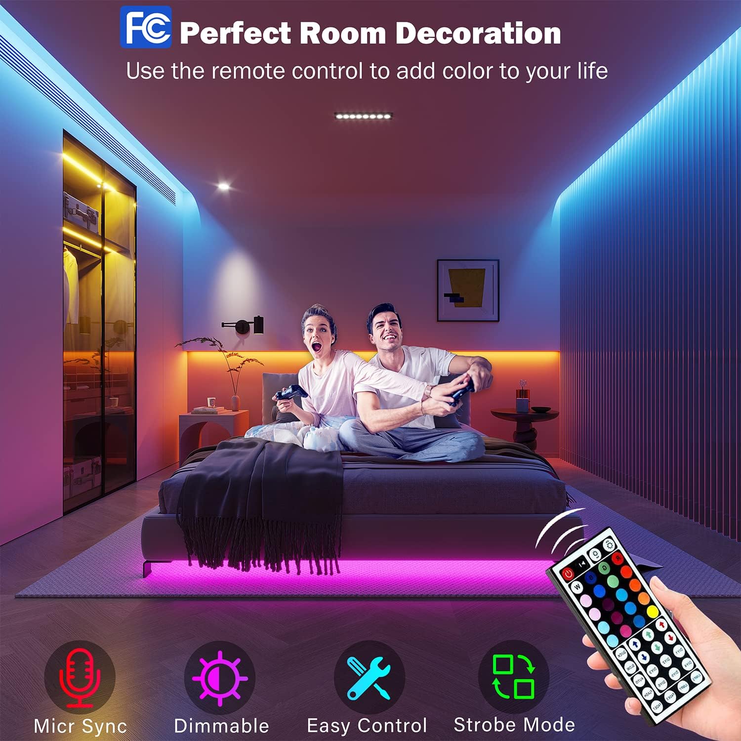 Leeleberd Led Lights for Bedroom 100 ft (2 Rolls of 50ft) Music Sync Color Changing RGB Led Strip Lights with Remote App Control Bluetooth Led Strip, Lights for Room Home Kitchen Party Decor - Image 4