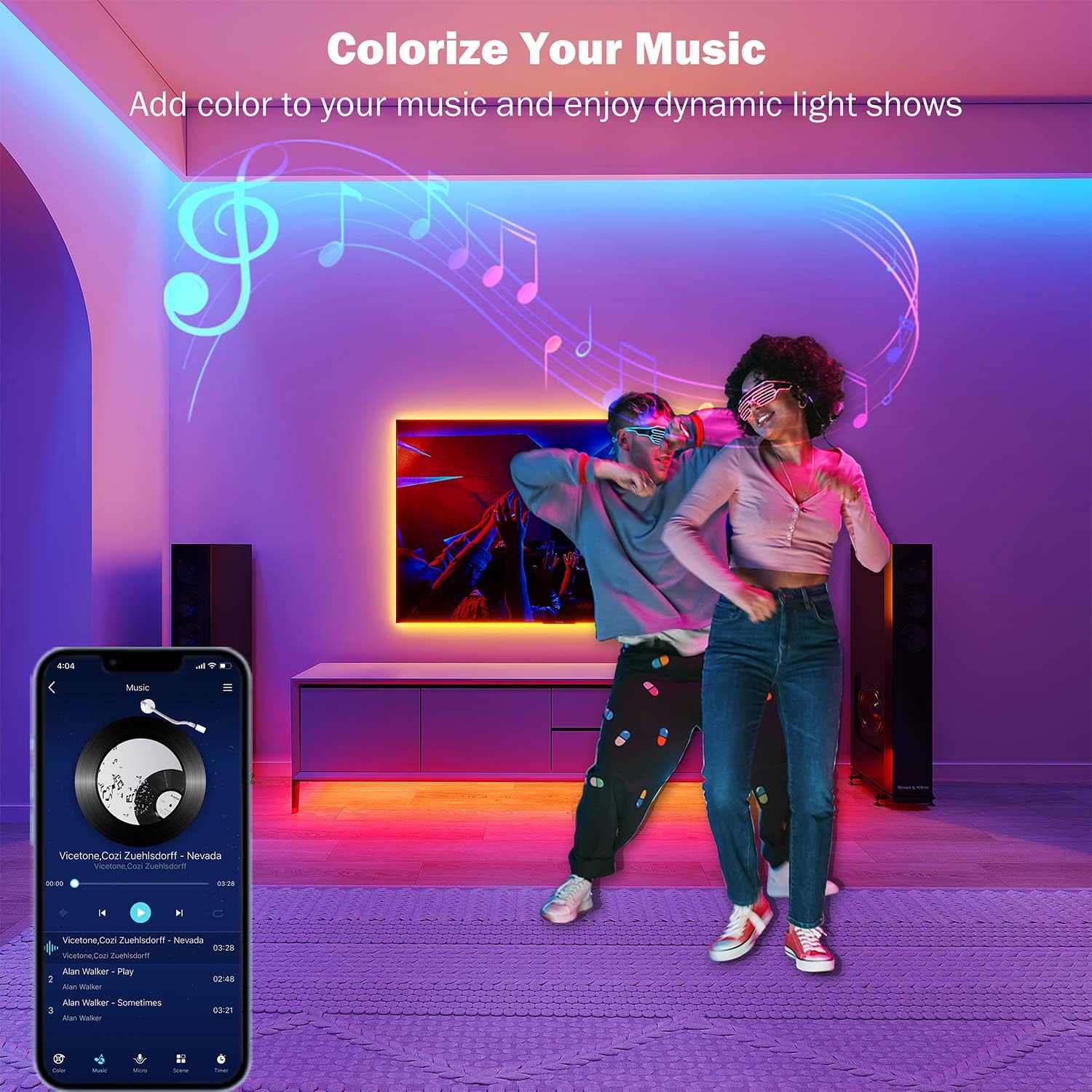 Leeleberd Led Lights for Bedroom 100 ft (2 Rolls of 50ft) Music Sync Color Changing RGB Led Strip Lights with Remote App Control Bluetooth Led Strip, Lights for Room Home Kitchen Party Decor - Image 5