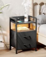 Lazzanto Night Stand Bedside Charger Bedroom - Nightstand with Charging Station & LED Light Strip, Night Stand with Storage Shelf & 2 Fabric Drawers, Morden End Table with U-S-B Ports & AC Outlets - Image 3
