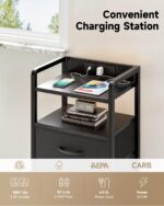 Lazzanto Night Stand Bedside Charger Bedroom - Nightstand with Charging Station & LED Light Strip, Night Stand with Storage Shelf & 2 Fabric Drawers, Morden End Table with U-S-B Ports & AC Outlets - Image 6