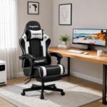 Gaming Chair for Adults Gamer Game Ergonomic PC Chair, 7-Point Support | Pocket Springs & Foam,51cm Wide Seat,Sync Armrests, 90°-135° Backrest, PU Leather, Black and White, 400lbs Load - Image 3