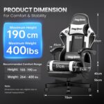 Gaming Chair for Adults Gamer Game Ergonomic PC Chair, 7-Point Support | Pocket Springs & Foam,51cm Wide Seat,Sync Armrests, 90°-135° Backrest, PU Leather, Black and White, 400lbs Load - Image 4