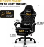 Gaming Chair for Adults with Footrest, Ergonomic Computer Chair, 330 lb | Heavy Duty Load Capacity, 52 cm Wingless Wide Seat, Pocket Spring Cushion, Headrest, Adjustable Height, Reclining Backrest - Image 3