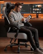 GTPLAYER Big & Tall Gaming Chair, 90°-155° Adjustable Reclining Office Seat with Footrest, Ergonomic Comfy Computer Desk Chair for Adults, Home Office Gaming Study Use, Black - Image 3